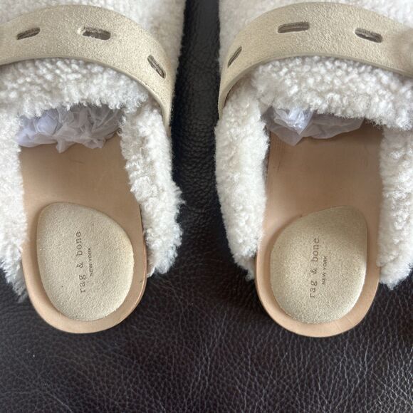 Rag & Bone Ansley Slide Shearling Shoe/Clog/Slide Antique White Size 10/40 - Picture 6 of 8